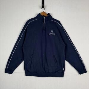 Vintage US Air Force Blue Quarter Zip Oarsman Sweatshirt Men’s Large‎ Reflective
